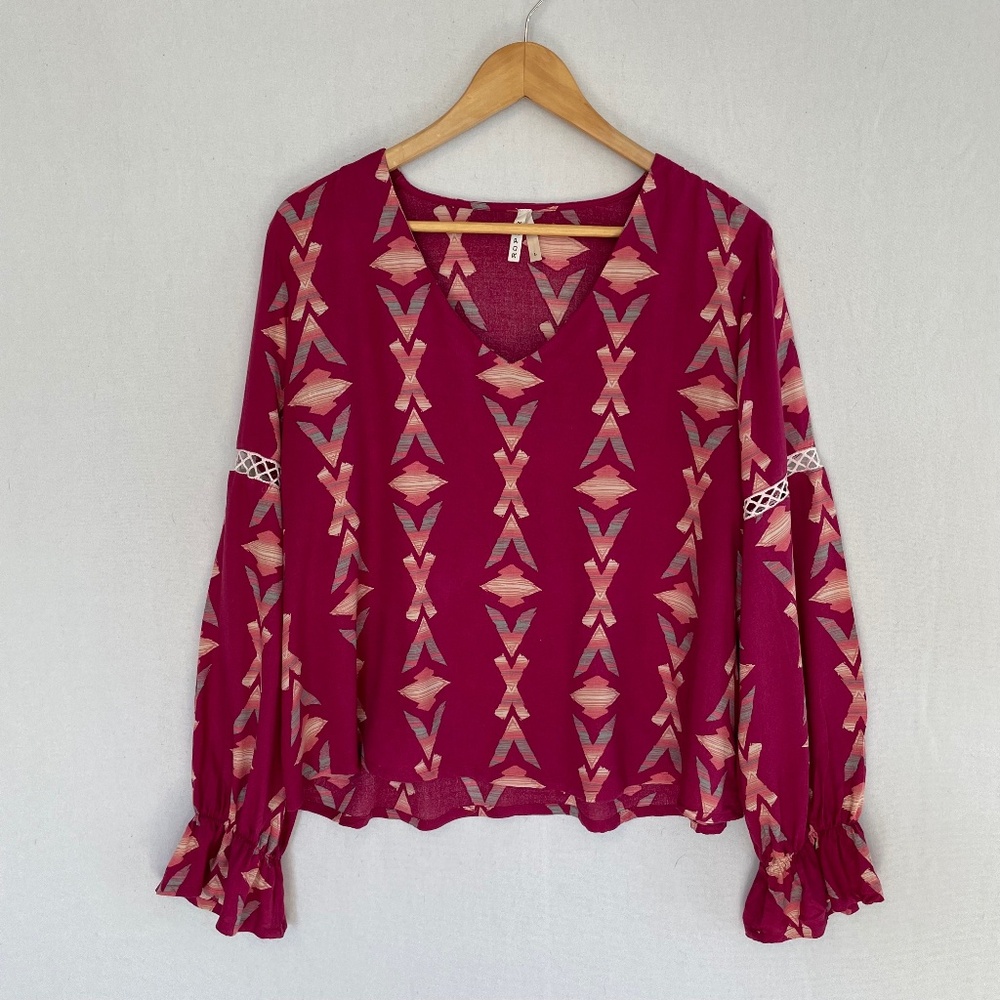 ROPER Women's Large Long Sleeve Southwestern Aztec Print Peasant Blouse